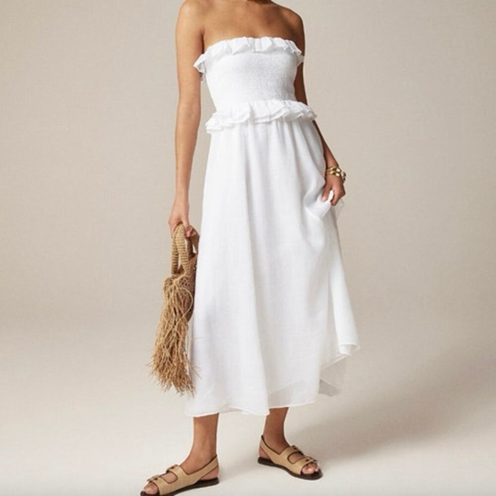 J.Crew Ravenna Dress White 100% Ramie Size Small Petite NWT